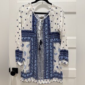 Tommy Bahama Sanctuary Blue Paisley Tunic Blouse Boho Top Size Medium